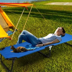 Folding Camping Cot, Portable Camping Bed with Steel Frame