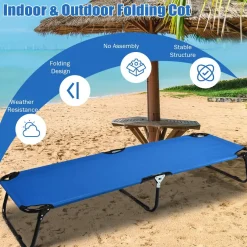 Folding Camping Cot, Portable Camping Bed with Steel Frame