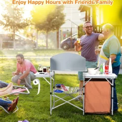 Folding Camping Kitchen Table, Windscreen, Cook Station