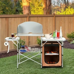 Folding Camping Kitchen Table, Windscreen, Cook Station