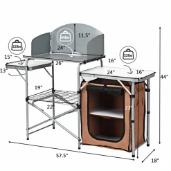 Folding Camping Kitchen Table, Windscreen, Cook Station