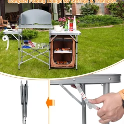 Folding Camping Kitchen Table, Windscreen, Cook Station