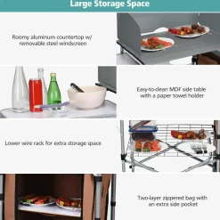 Folding Camping Kitchen Table, Windscreen, Cook Station