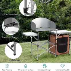 Folding Camping Kitchen Table, Windscreen, Cook Station
