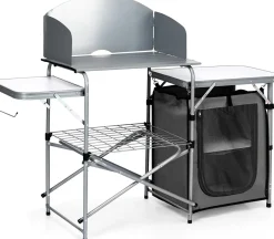 Folding Camping Kitchen Table, Windscreen, Cook Station