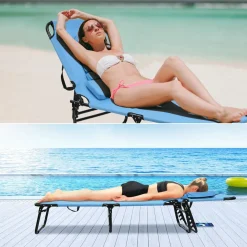Folding Chaise Lounge Chair with Hole for Face, Outdoor 5-Position Adjustable Reclining Beach Sunbathing Chair