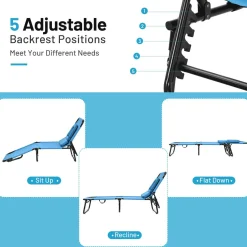 Folding Chaise Lounge Chair with Hole for Face, Outdoor 5-Position Adjustable Reclining Beach Sunbathing Chair