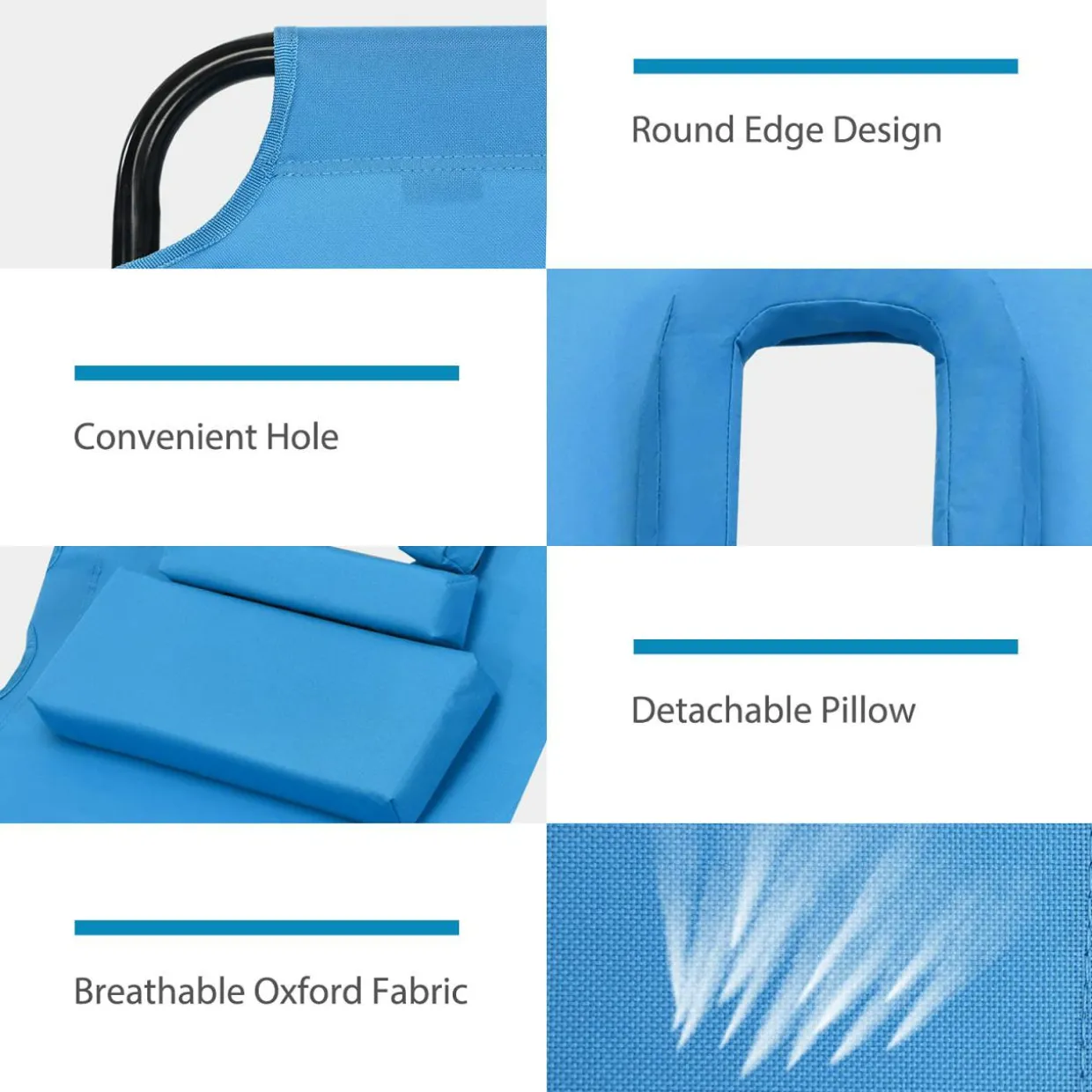 Folding Chaise Lounge Chair with Hole for Face, Outdoor 5-Position Adjustable Reclining Beach Sunbathing Chair