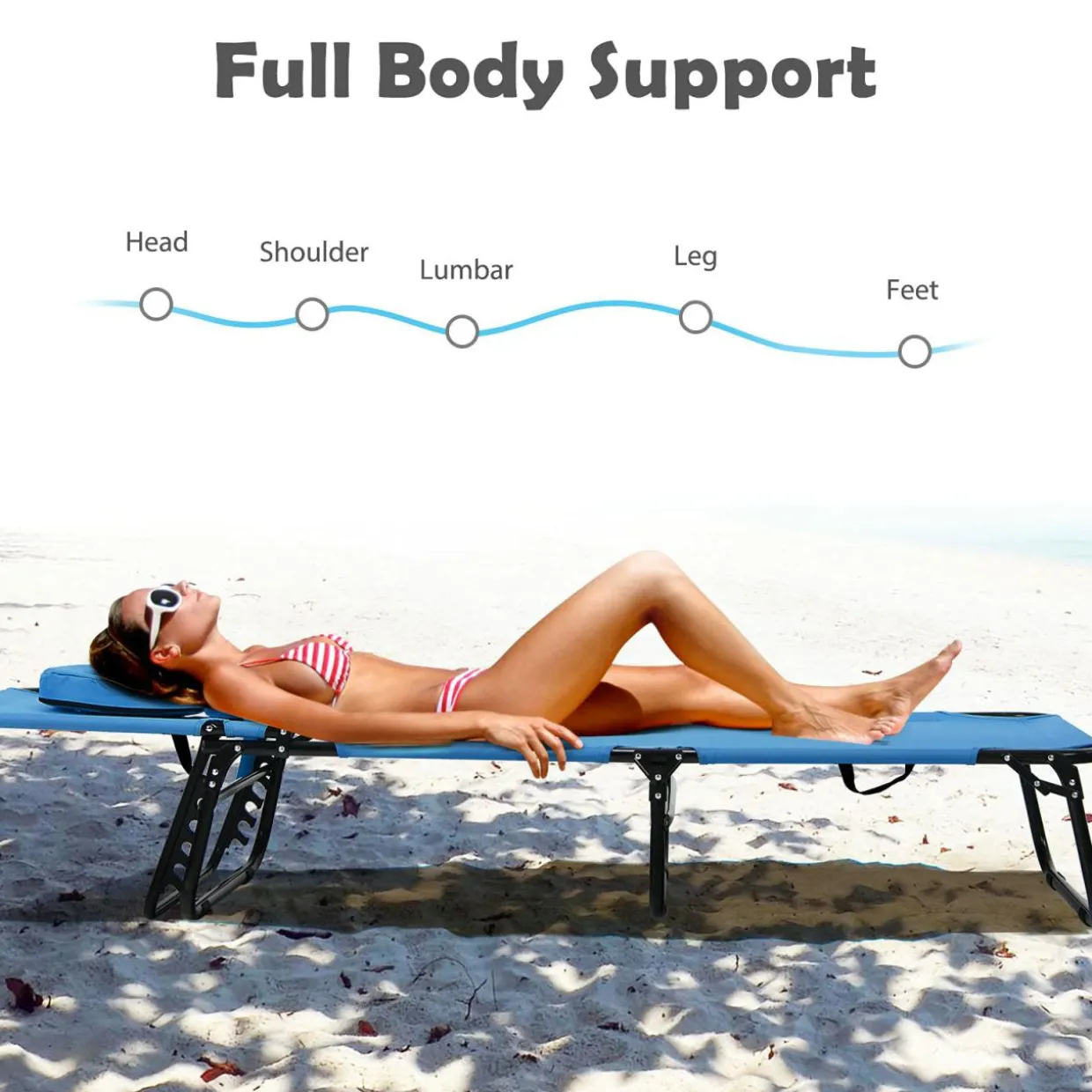 Folding Chaise Lounge Chair with Hole for Face, Outdoor 5-Position Adjustable Reclining Beach Sunbathing Chair