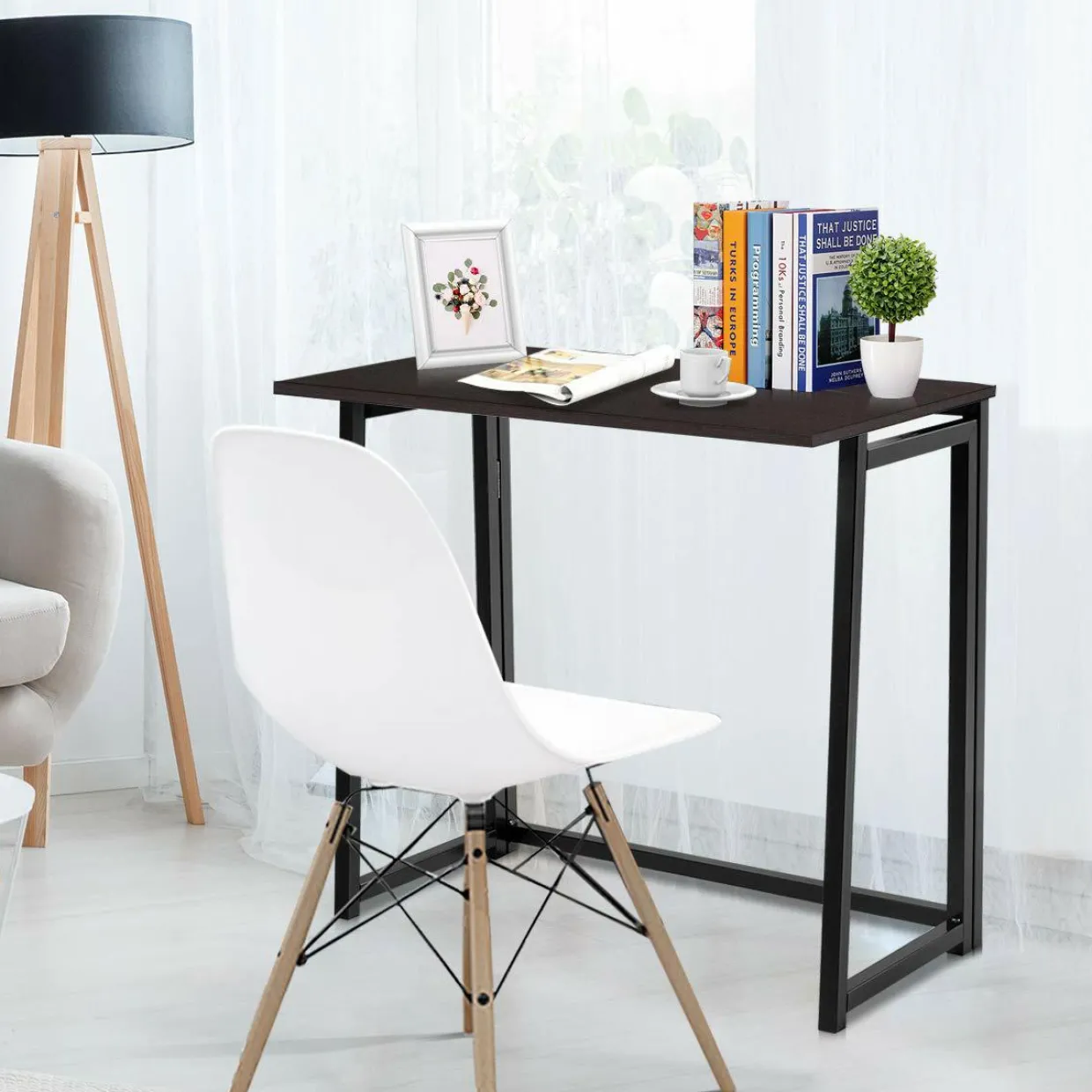 Folding Desk No Assembly Required, Compact Space Saving Writing Computer Desk