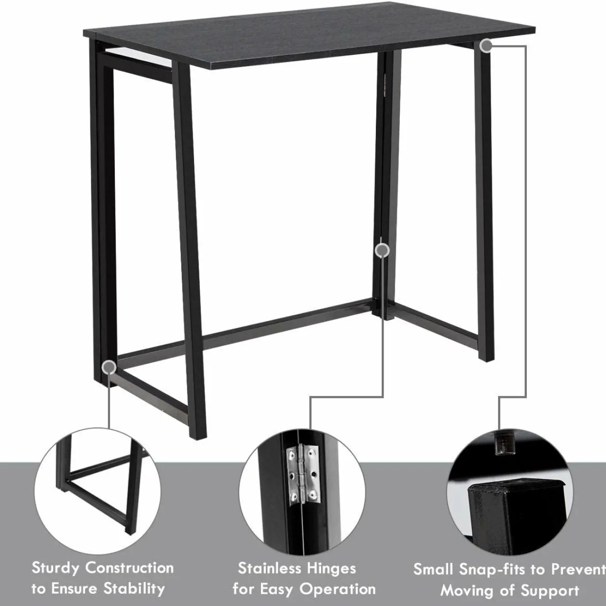 Folding Desk No Assembly Required, Compact Space Saving Writing Computer Desk