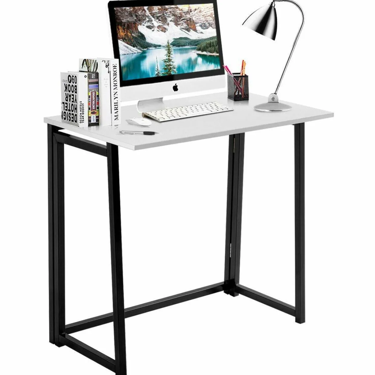 Folding Desk No Assembly Required, Compact Space Saving Writing Computer Desk