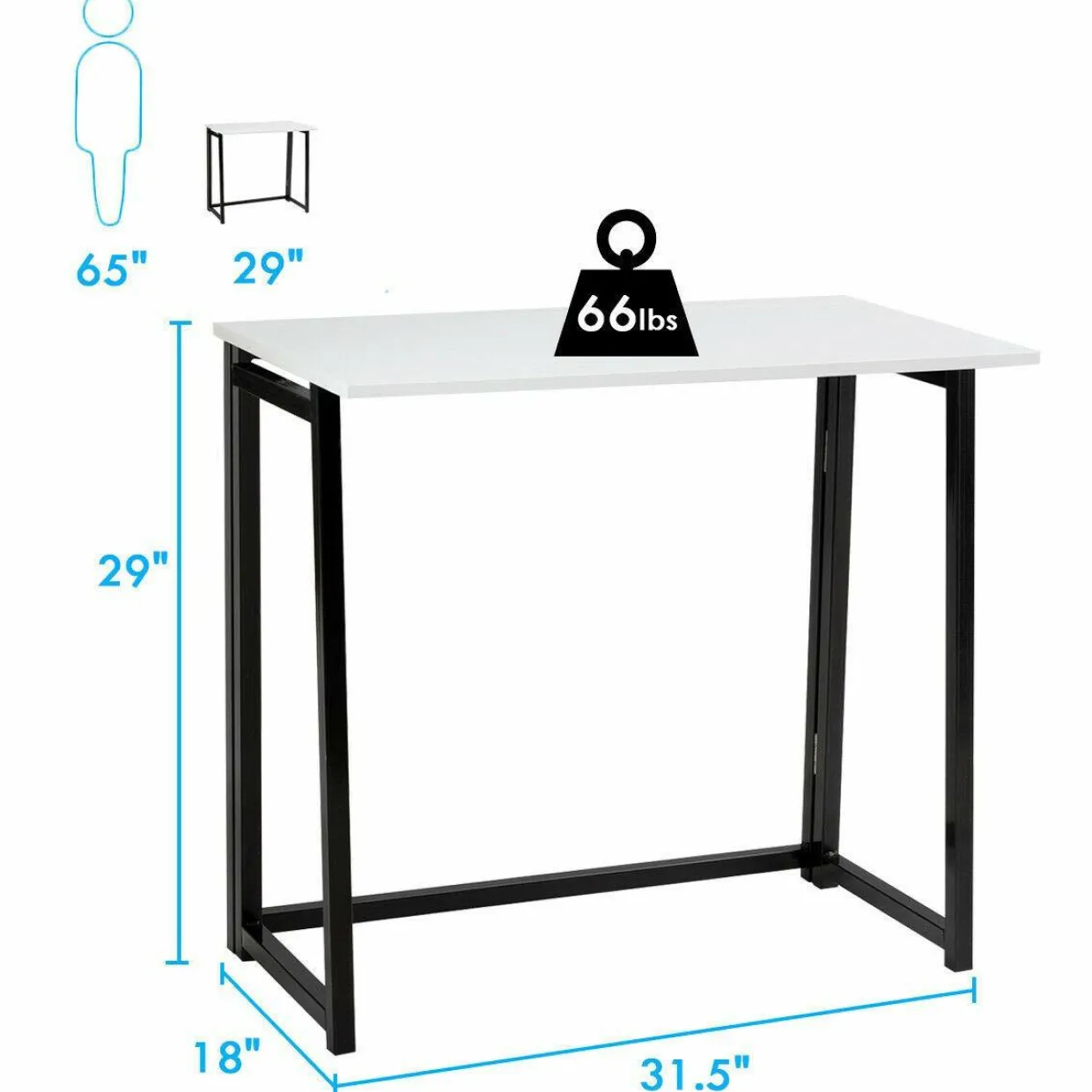 Folding Desk No Assembly Required, Compact Space Saving Writing Computer Desk
