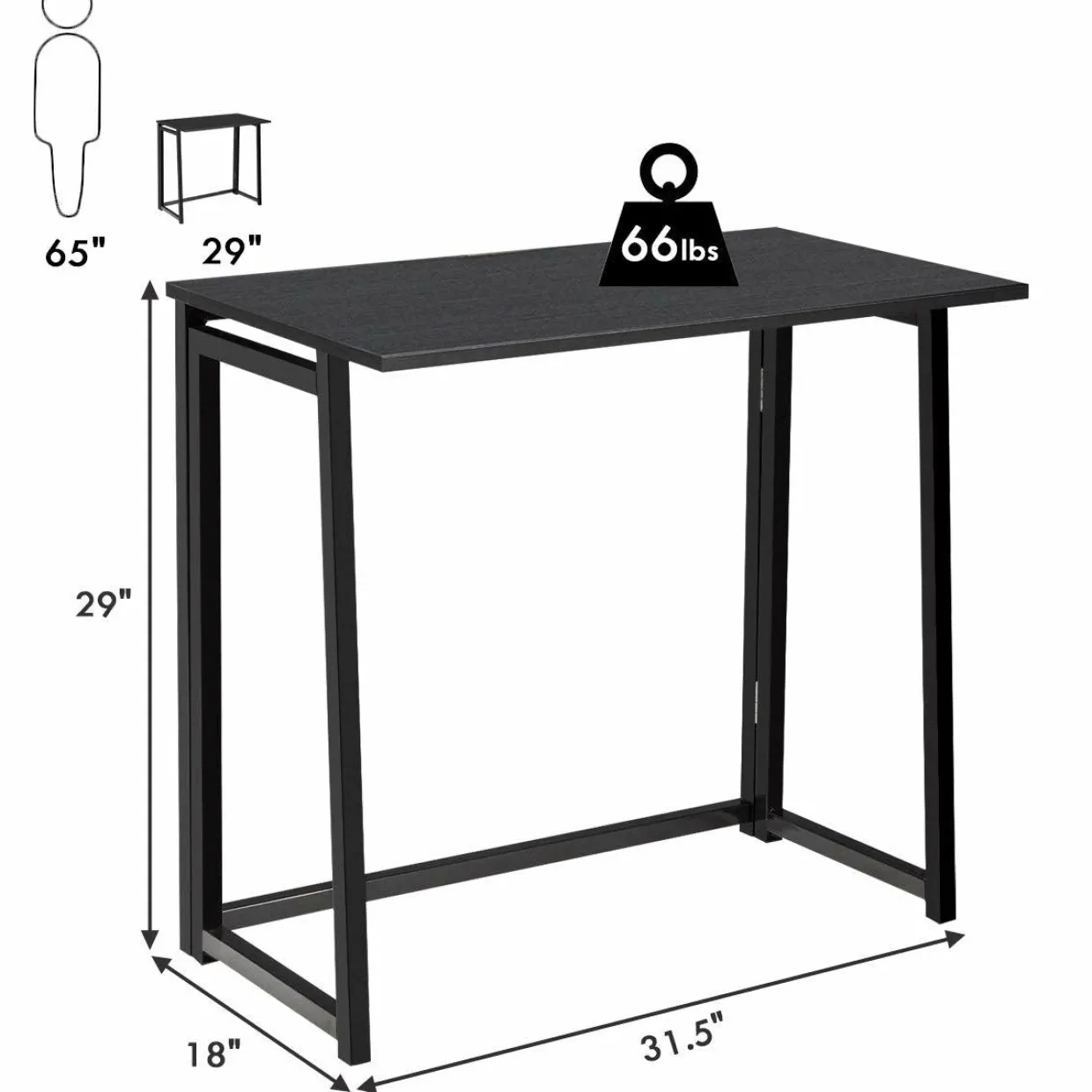 Folding Desk No Assembly Required, Compact Space Saving Writing Computer Desk