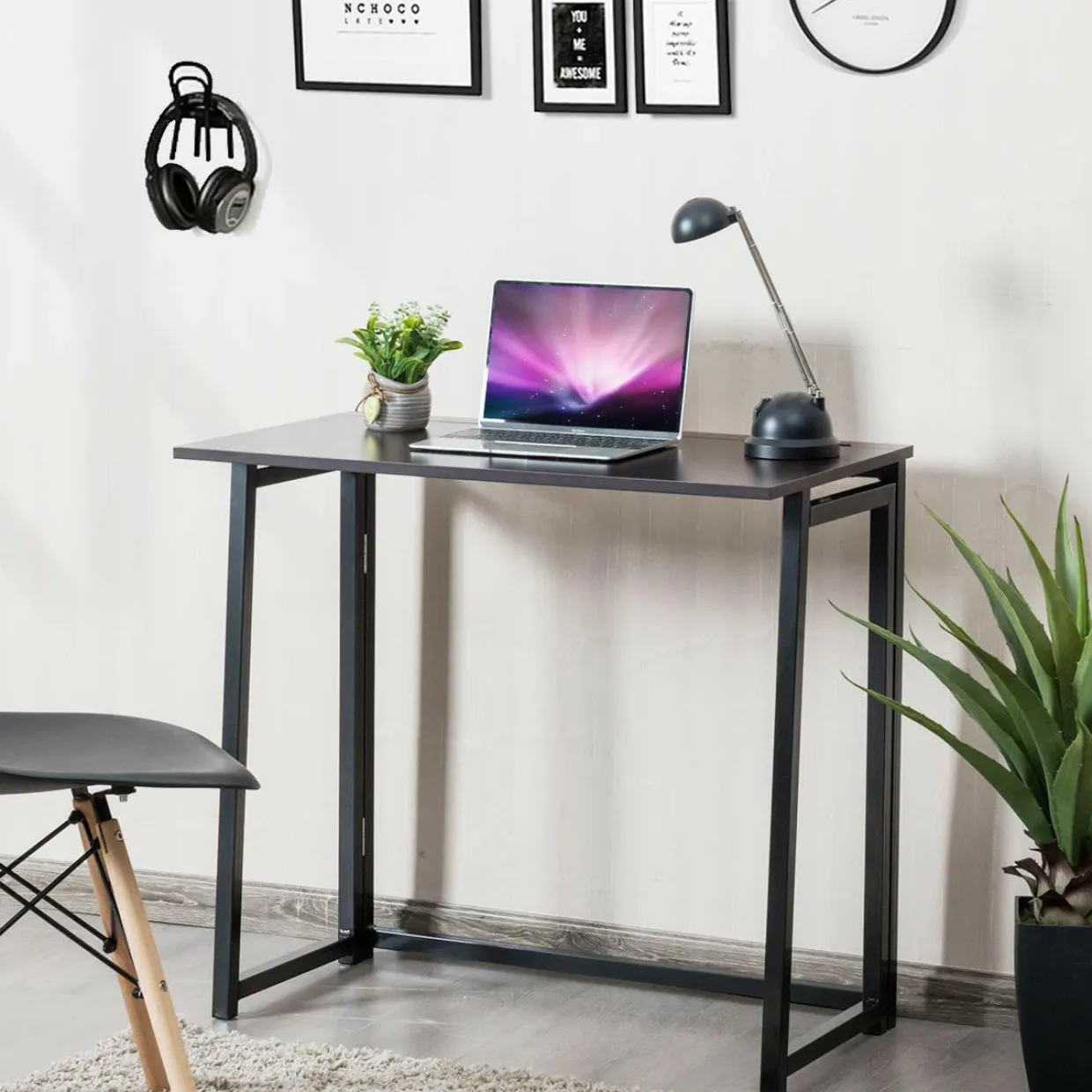 Folding Desk No Assembly Required, Compact Space Saving Writing Computer Desk