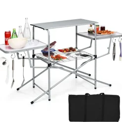 Folding Grill Table, Aluminum Camping Kitchen Table with Cook Station,