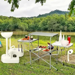 Folding Grill Table, Aluminum Camping Kitchen Table with Cook Station,