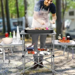 Folding Grill Table, Aluminum Camping Kitchen Table with Cook Station,