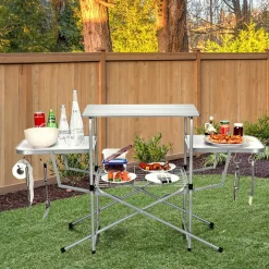 Folding Grill Table, Aluminum Camping Kitchen Table with Cook Station,