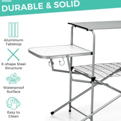 Folding Grill Table, Aluminum Camping Kitchen Table with Cook Station,