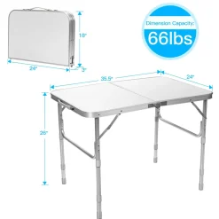 Folding Picnic Table, Portable Aluminum Camp Table with 3 Adjustable Heights