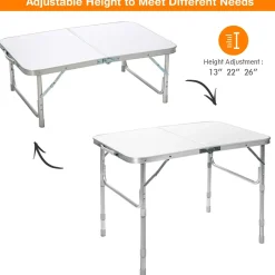 Folding Picnic Table, Portable Aluminum Camp Table with 3 Adjustable Heights