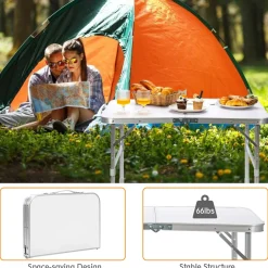 Folding Picnic Table, Portable Aluminum Camp Table with 3 Adjustable Heights