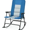 Folding Rocking Chair, Rocking Chair with Padded Seat High Back & Armrest, Support 350 lbs