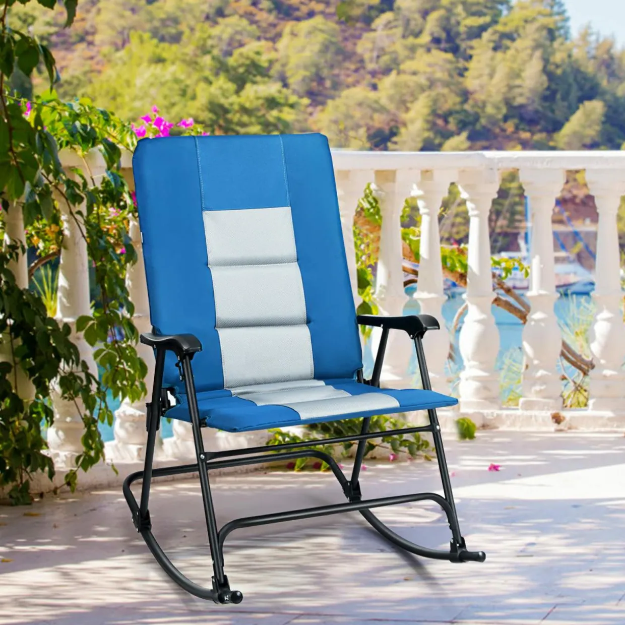 Folding Rocking Chair, Rocking Chair with Padded Seat High Back & Armrest, Support 350 lbs