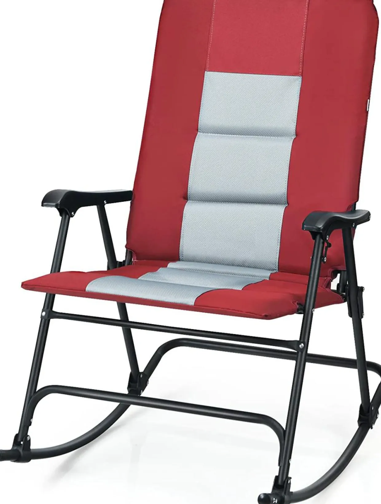 Folding Rocking Chair, Rocking Chair with Padded Seat High Back & Armrest, Support 350 lbs