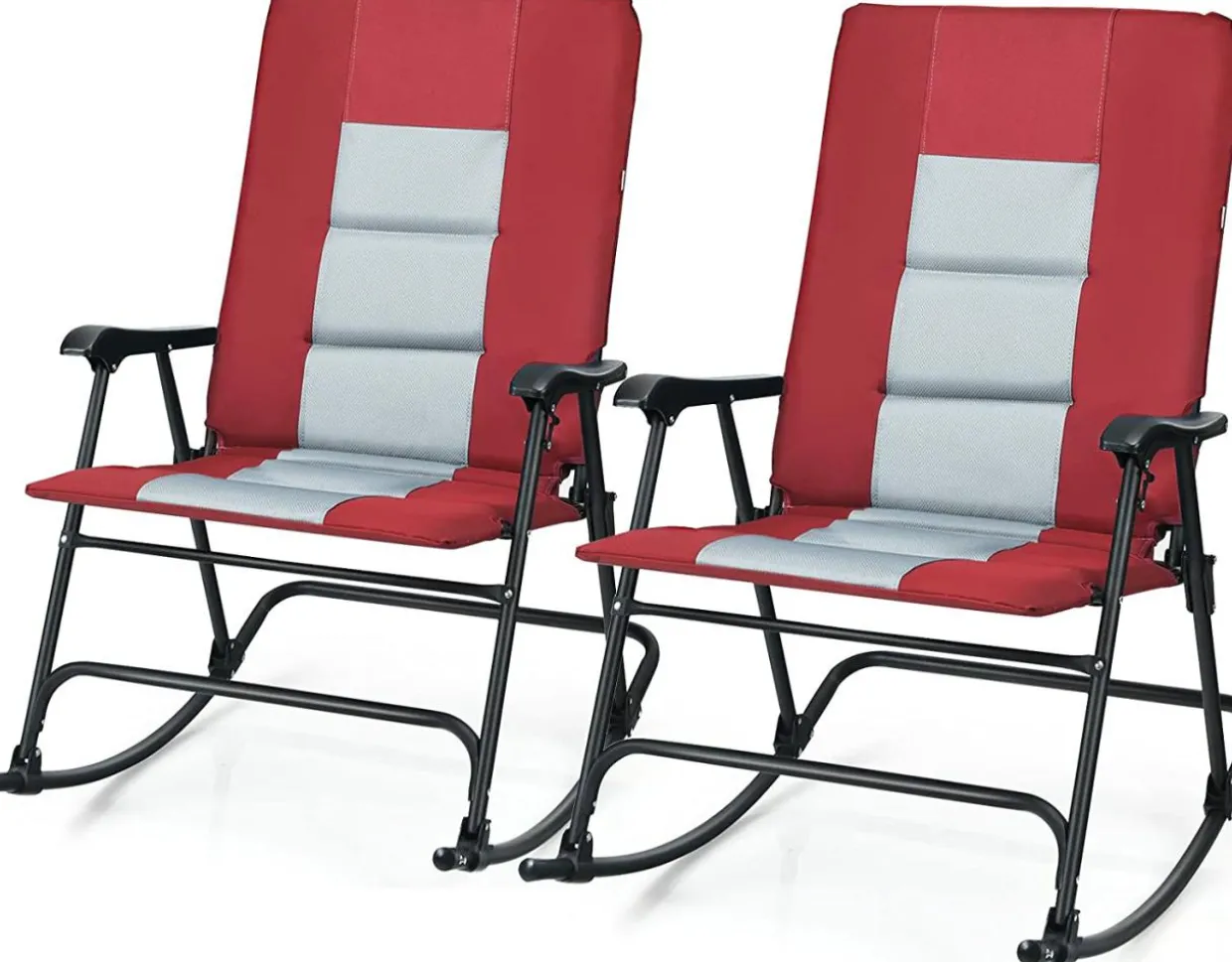 Folding Rocking Chair, Rocking Chair with Padded Seat High Back & Armrest, Support 350 lbs