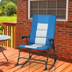 Folding Rocking Chair, Rocking Chair with Padded Seat High Back & Armrest, Support 350 lbs