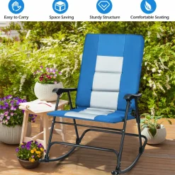 Folding Rocking Chair, Rocking Chair with Padded Seat High Back & Armrest, Support 350 lbs