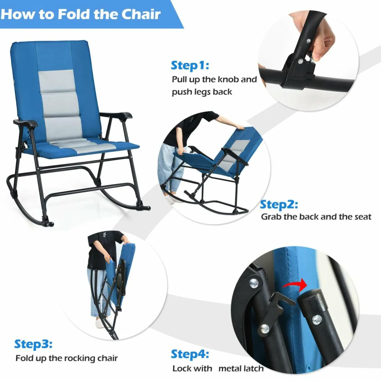 Folding Rocking Chair, Rocking Chair with Padded Seat High Back & Armrest, Support 350 lbs