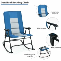 Folding Rocking Chair, Rocking Chair with Padded Seat High Back & Armrest, Support 350 lbs