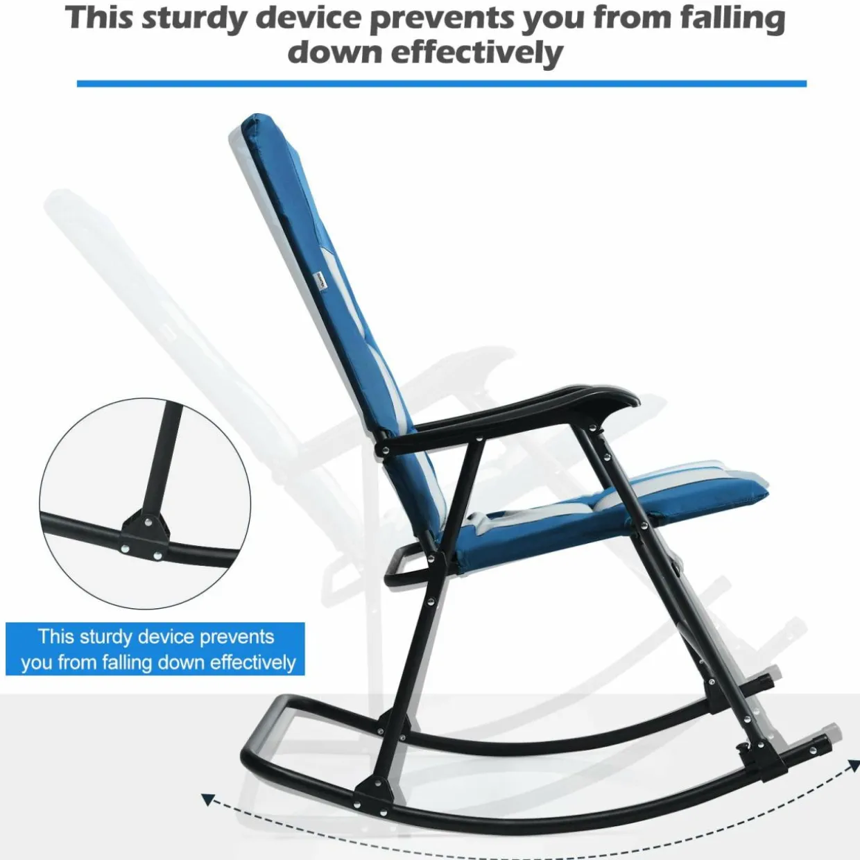 Folding Rocking Chair, Rocking Chair with Padded Seat High Back & Armrest, Support 350 lbs