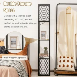 Freestanding Double Lamp w/ 2-Tier Wood Shelf & White Lampshade, E26 Bulb Base, Pull Chain & Foot Switch