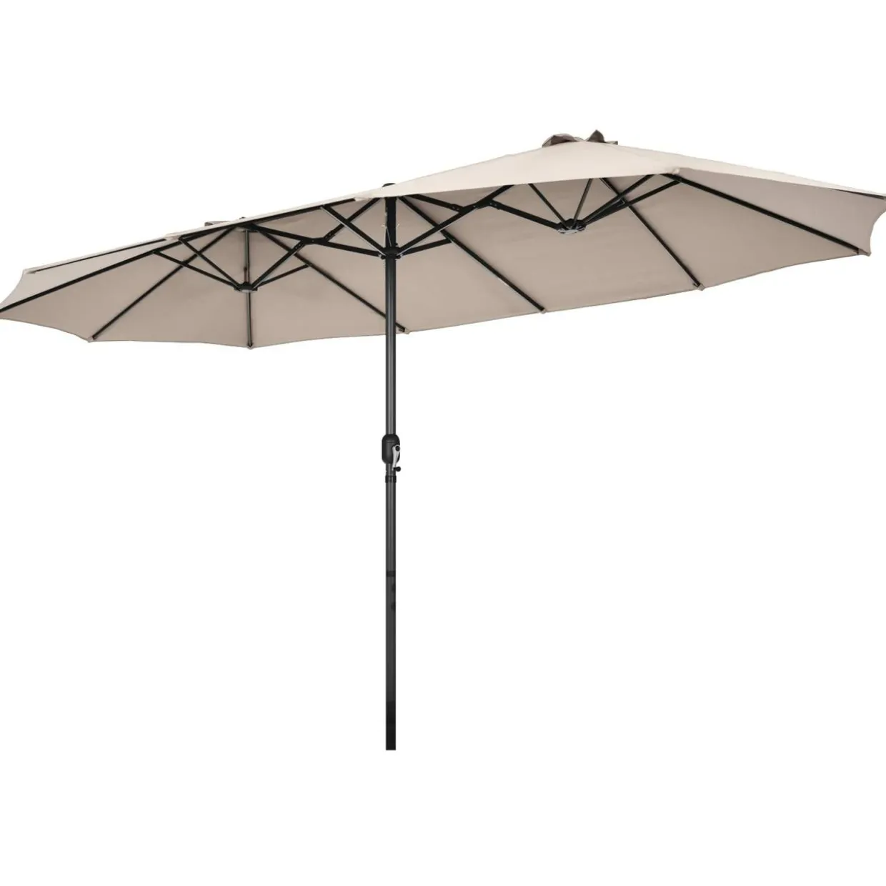 15Ft Double-Sided Patio Umbrella, Market Twin Umbrella W/ 12-Rib Sturdy Metal Frame