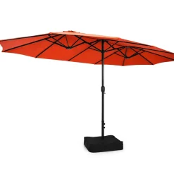 15FT Double-Sided Patio Umbrella with Base, Extra-Large Market Umbrella W/Crank System