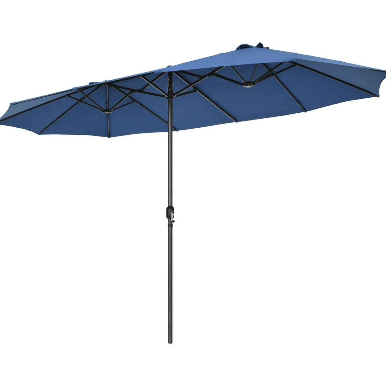 15Ft Double-Sided Patio Umbrella, Market Twin Umbrella W/ 12-Rib Sturdy Metal Frame