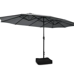 15FT Double-Sided Patio Umbrella with Base, Extra-Large Market Umbrella W/Crank System