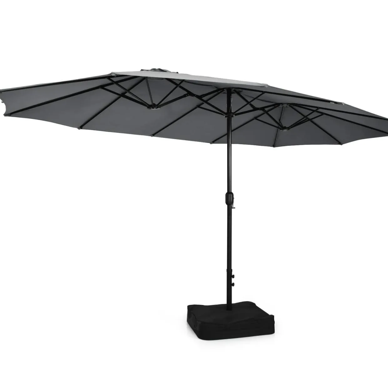 15FT Double-Sided Patio Umbrella with Base, Extra-Large Market Umbrella W/Crank System