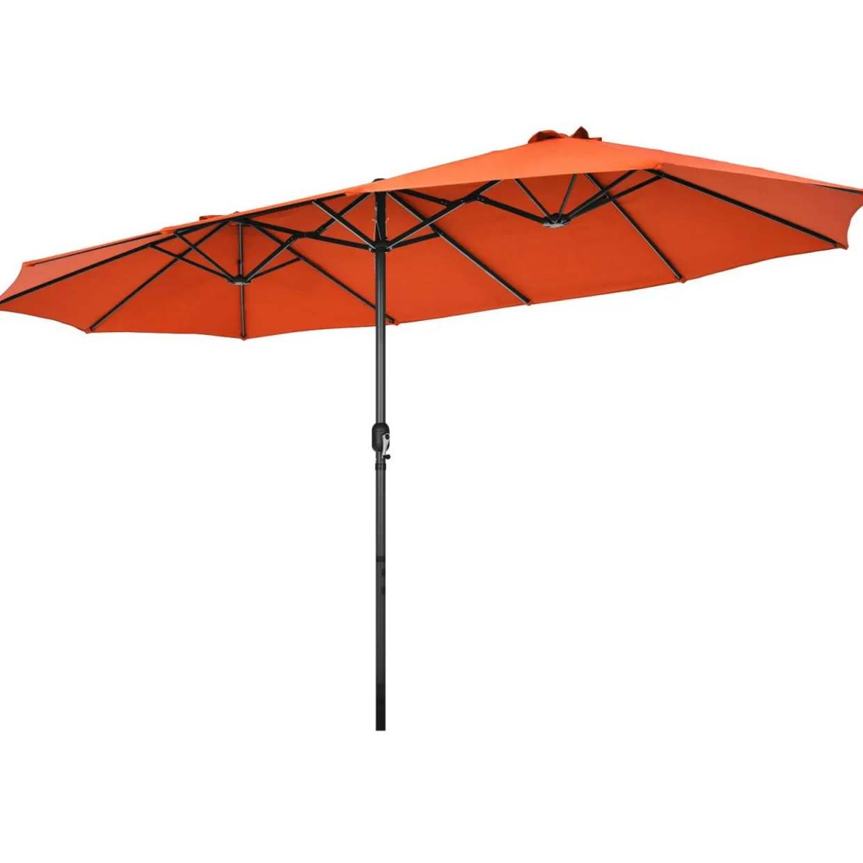 15Ft Double-Sided Patio Umbrella, Market Twin Umbrella W/ 12-Rib Sturdy Metal Frame