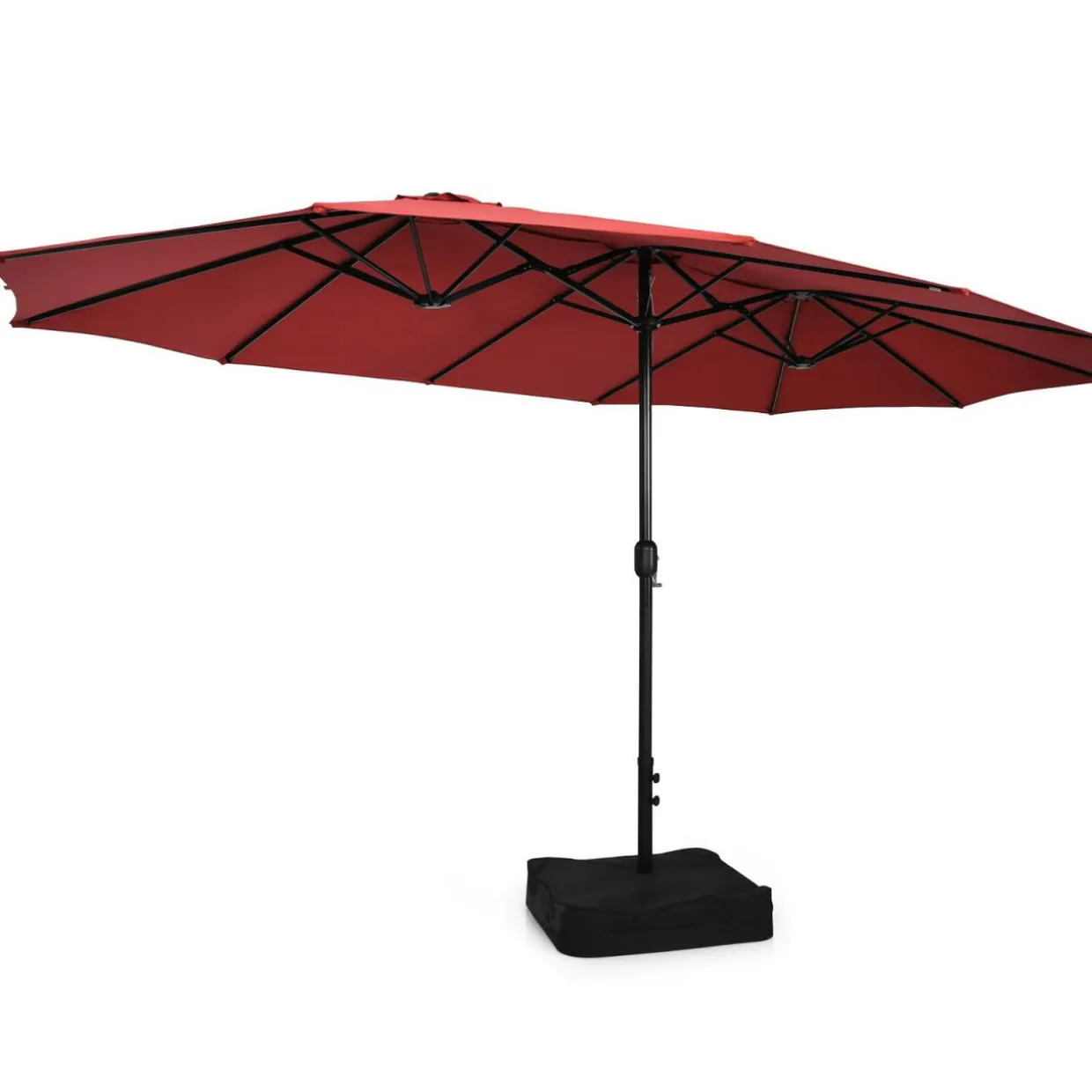 15FT Double-Sided Patio Umbrella with Base, Extra-Large Market Umbrella W/Crank System