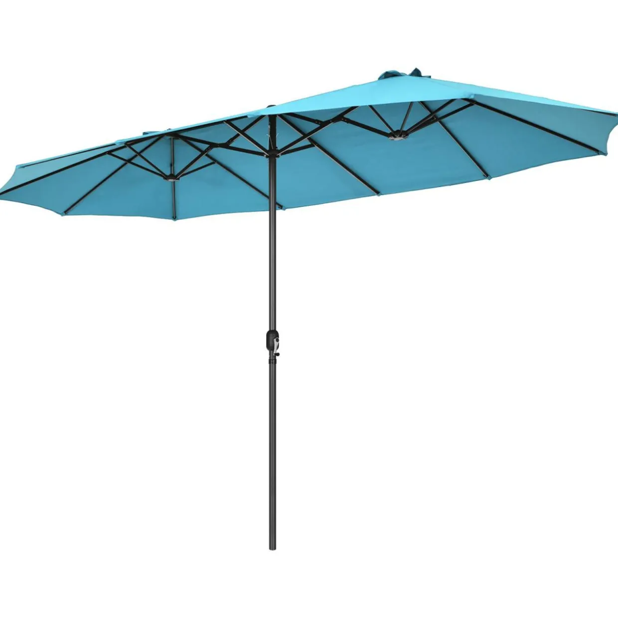 15Ft Double-Sided Patio Umbrella, Market Twin Umbrella W/ 12-Rib Sturdy Metal Frame