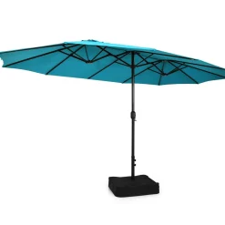 15FT Double-Sided Patio Umbrella with Base, Extra-Large Market Umbrella W/Crank System