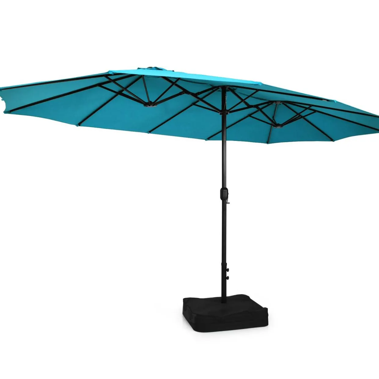 15FT Double-Sided Patio Umbrella with Base, Extra-Large Market Umbrella W/Crank System