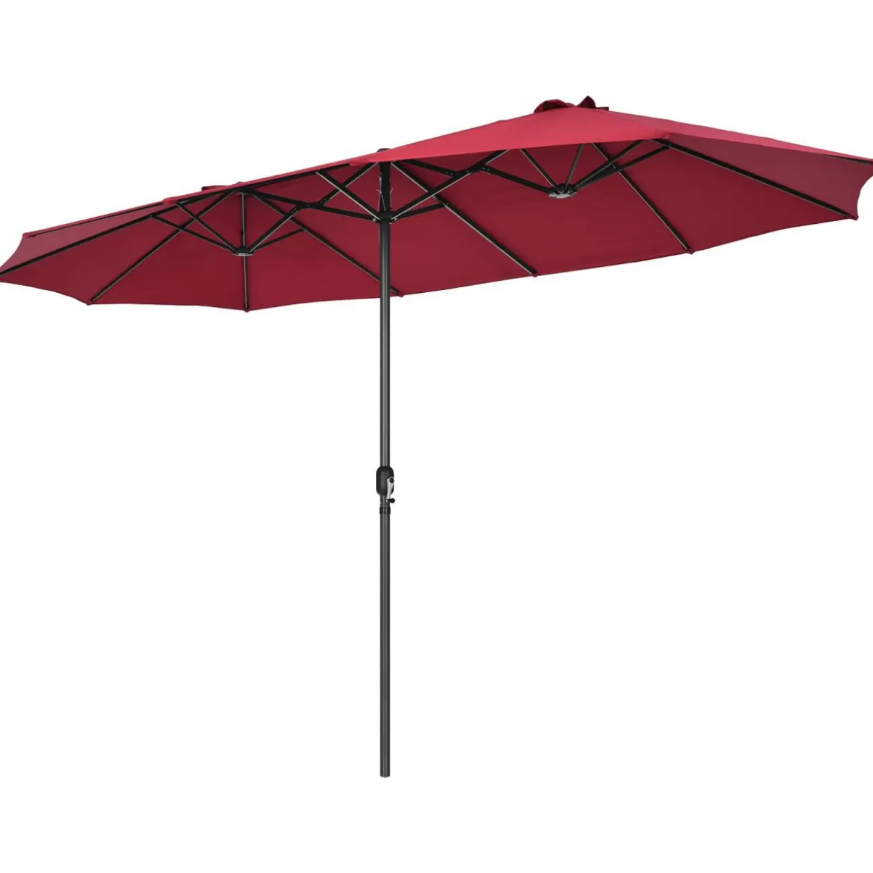 15Ft Double-Sided Patio Umbrella, Market Twin Umbrella W/ 12-Rib Sturdy Metal Frame