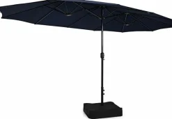 15FT Double-Sided Patio Umbrella with Base, Extra-Large Market Umbrella W/Crank System