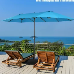 15Ft Double-Sided Patio Umbrella, Market Twin Umbrella W/ 12-Rib Sturdy Metal Frame
